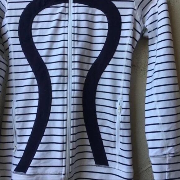 Lululemon In Stride Jacket Quiet Stripe White Deep Indigo / Deep Indigo … - Picture 7 of 11